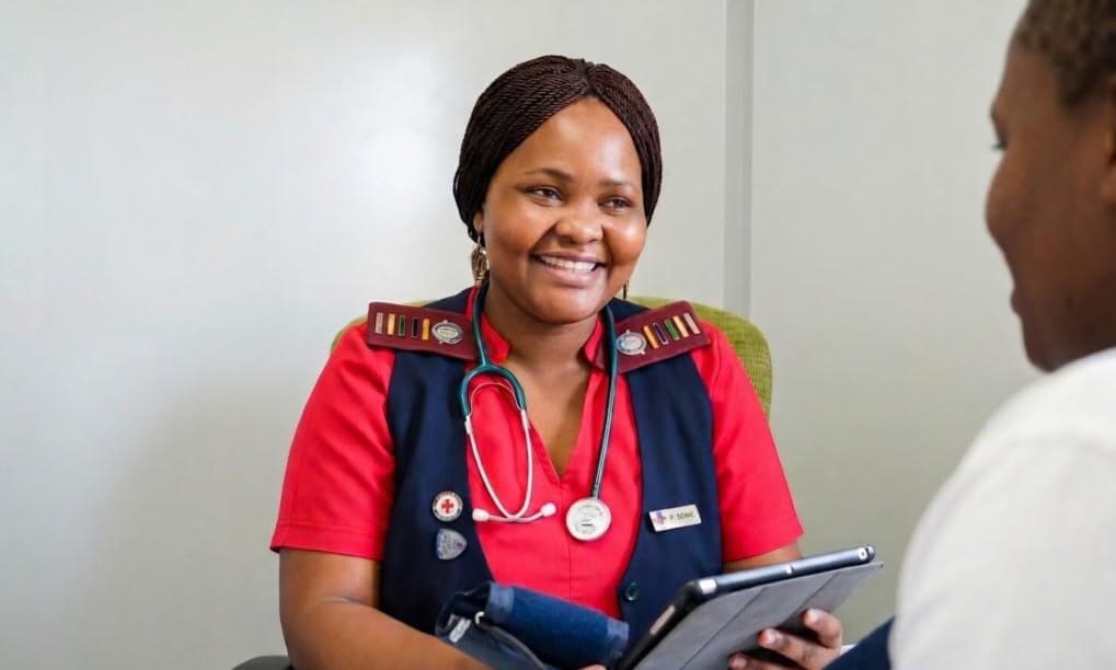 A Welo nurse smiling during a patient consultation